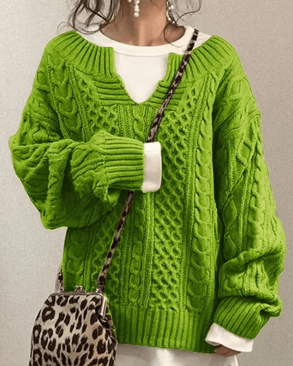 Tiny V-Neck Hand Twist Sweater
