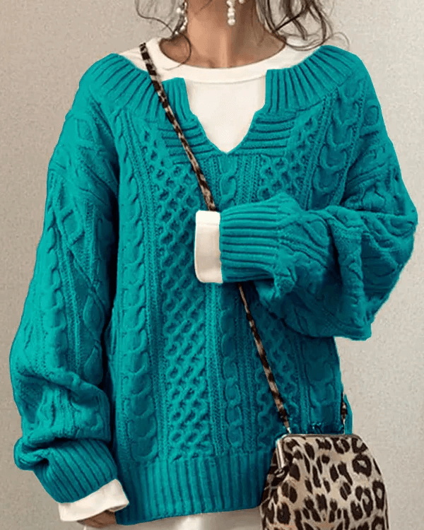 Tiny V-Neck Hand Twist Sweater