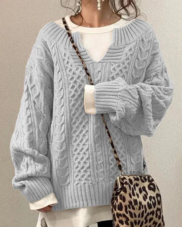 Tiny V-Neck Hand Twist Sweater