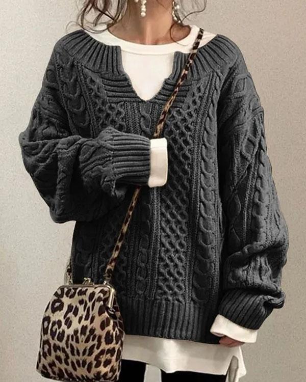 Tiny V-Neck Hand Twist Sweater