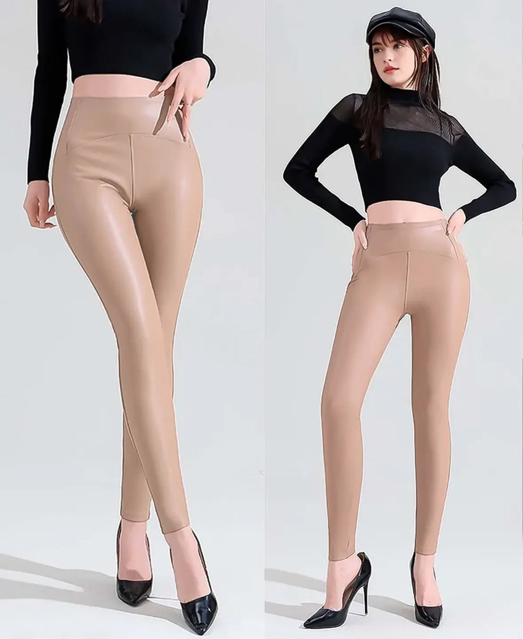 Fleece Matte Leather Leggings