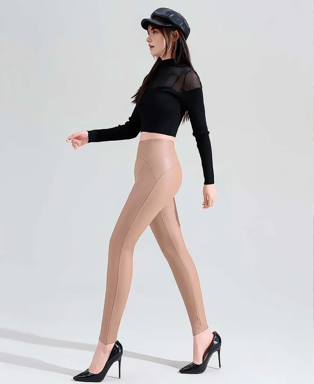Fleece Matte Leather Leggings